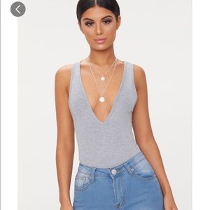 PLT grey v-neck bodysuit